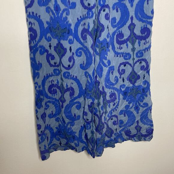 AUM COUTURE Blue Purple 100% Silk Ikat Paisley Print Pants Pull On Beach Boho L - Picture 4 of 10